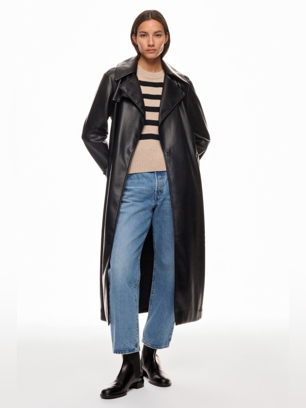 10 Crosby Derek Lam Black Leather Long Trench Coat